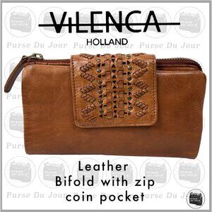 Vilenca Holland Tan Bifold Wallet Leather Work and Stud Detail